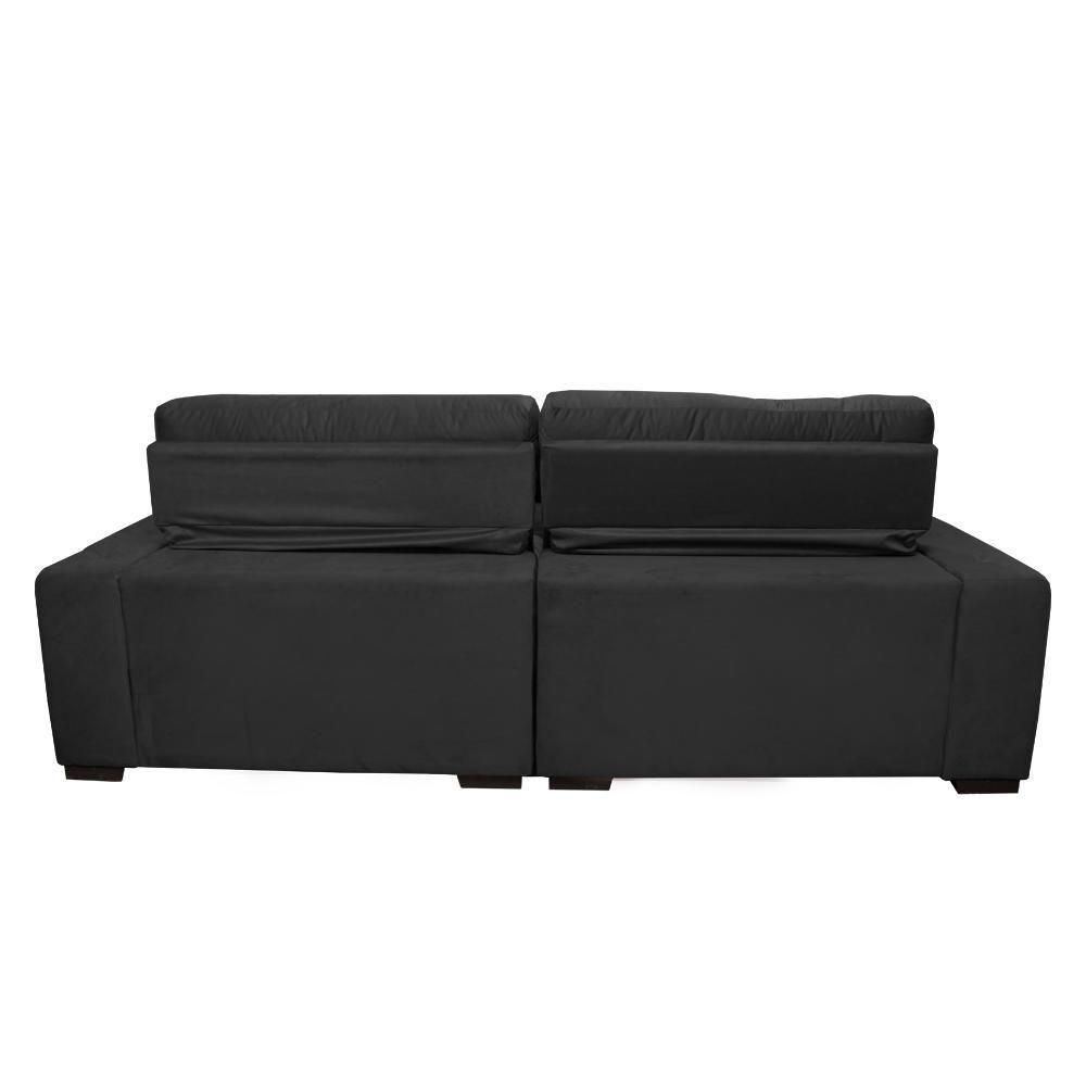 Sofá 2,62m Retrátil E Reclinável Com Molas Cama Inbox Confort Tecido Suede Velusoft Preto - 2
