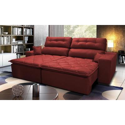 Sofá 3,02m Retrátil E Reclinável Com Molas Cama Inbox Confort Tecido Suede Velusoft Vermelho