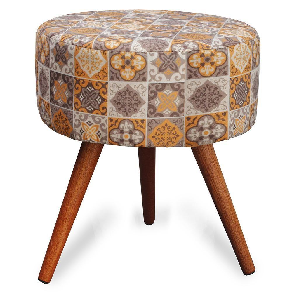 Puff Cama Inbox Bagdade Redondo Com Pés Em Madeira Maciça Tecido Suede - 1