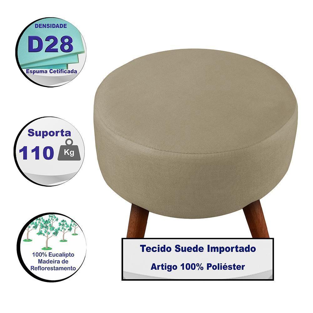 Puff Cama Inbox Hilda Redondo Com Pés Em Madeira Maciça Tecido Suede Bege - 2