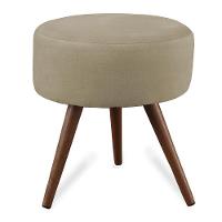 Puff Cama Inbox Hilda Redondo Com Pés Em Madeira Maciça Tecido Suede Bege - 1
