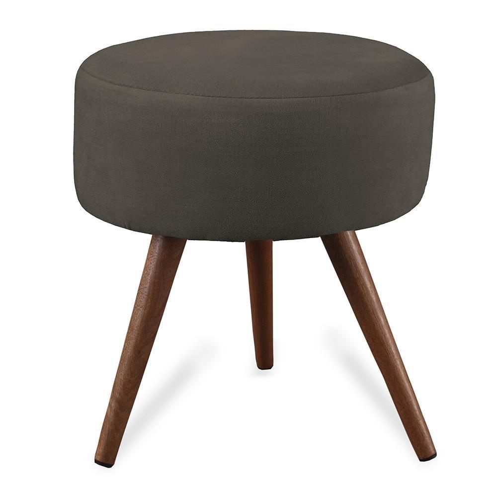Puff Cama Inbox Hilda Redondo Com Pés Em Madeira Maciça Tecido Suede Café - 1