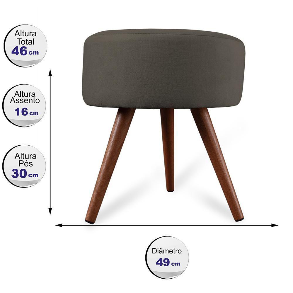 Puff Cama Inbox Hilda Redondo Com Pés Em Madeira Maciça Tecido Suede Café - 3