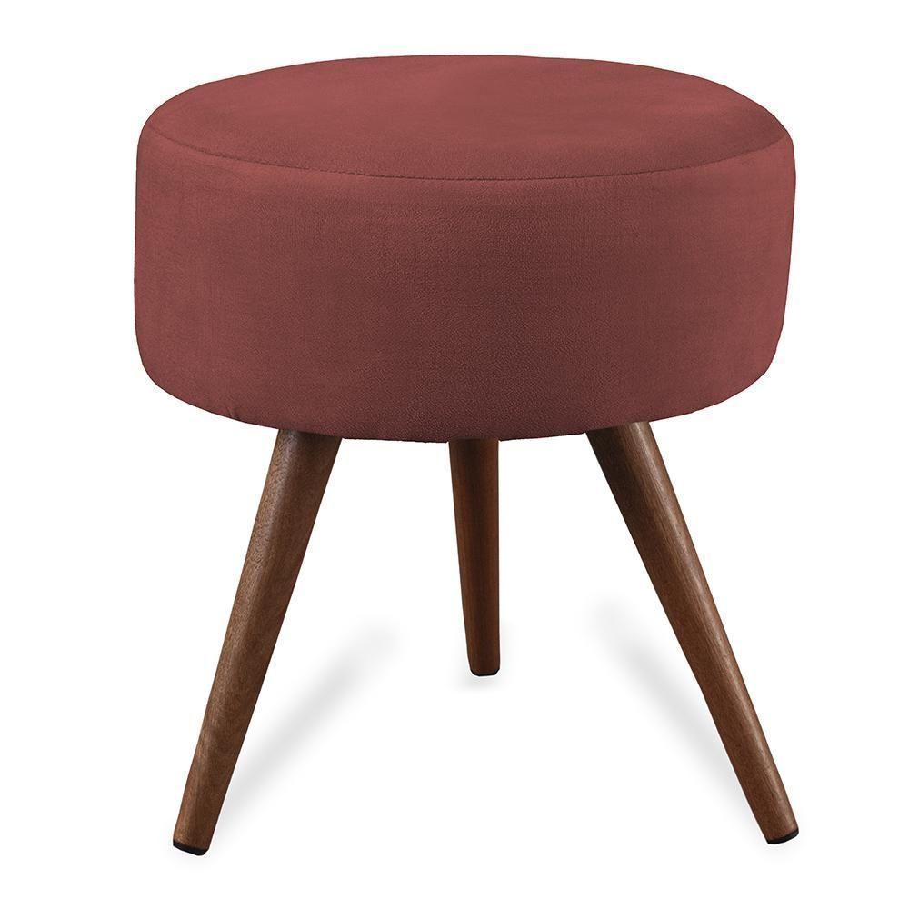 Puff Cama Inbox Hilda Redondo Com Pés Em Madeira Maciça Tecido Suede Vermelho - 1