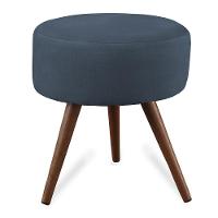 Puff Cama Inbox Hilda Redondo Com Pés Em Madeira Maciça Tecido Suede Azul - 1