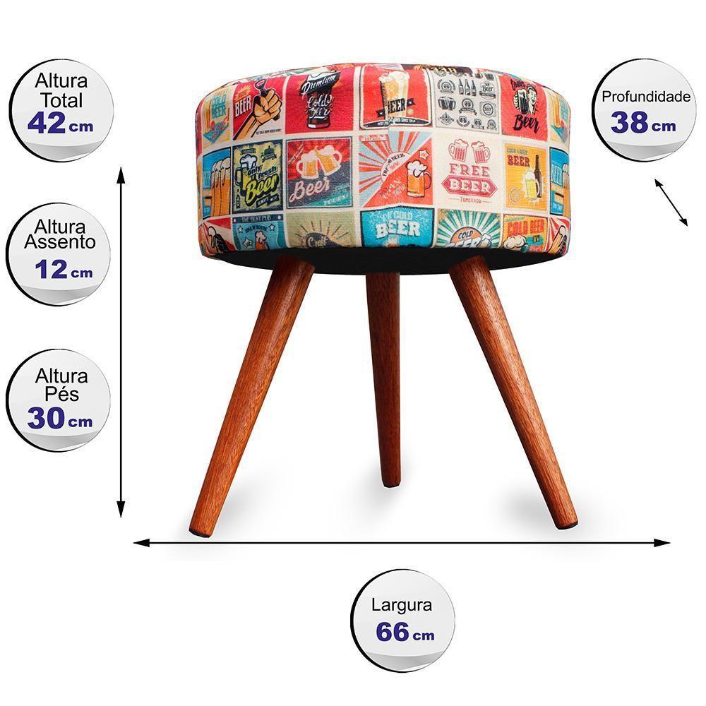 Puff Cama Inbox Las Vegas Redondo Com Pés Em Madeira Maciça Tecido Suede - 6