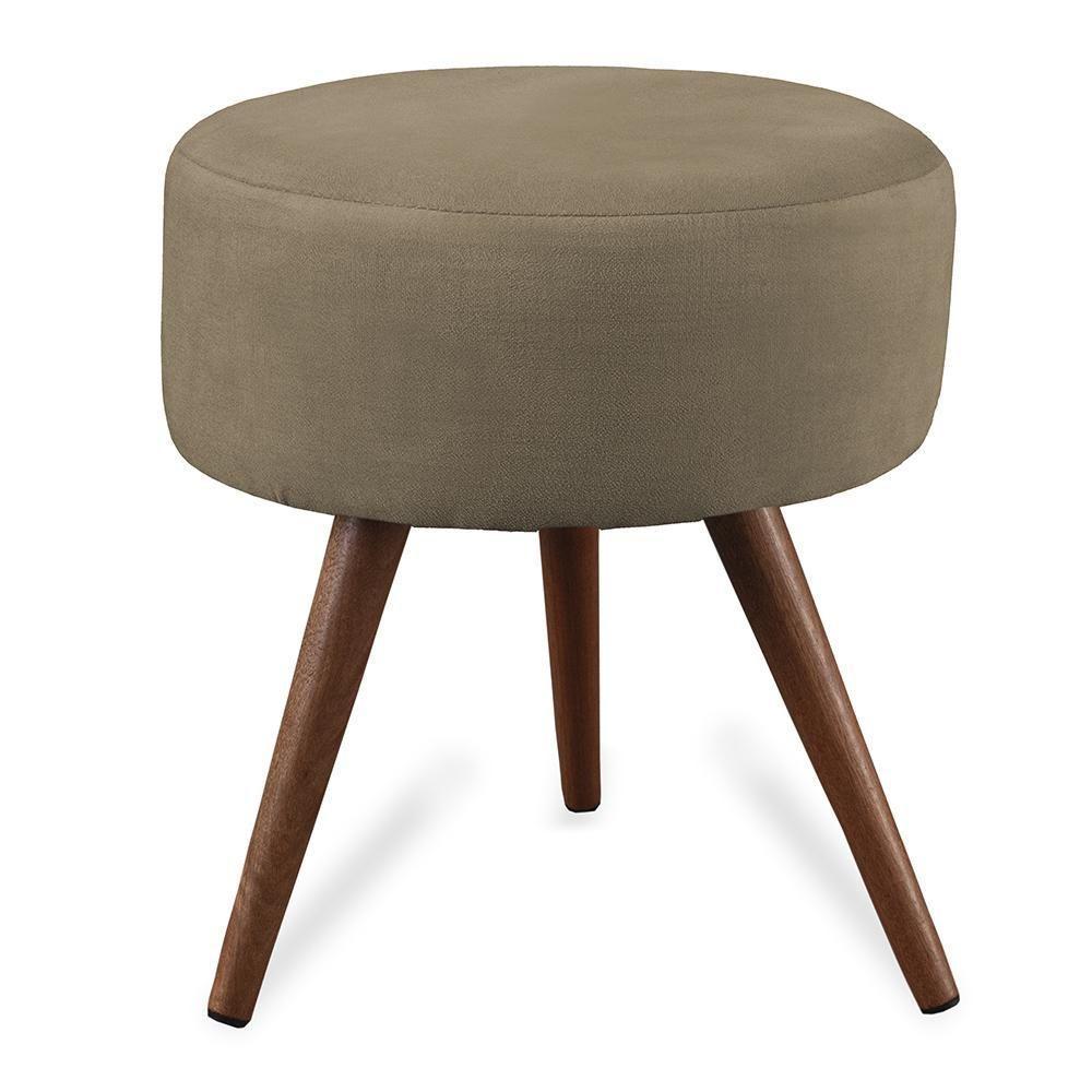 Puff Cama Inbox Hilda Redondo Com Pés Em Madeira Maciça Tecido Suede Castor - 1
