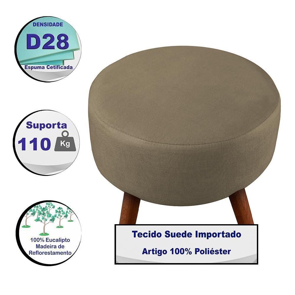 Puff Cama Inbox Hilda Redondo Com Pés Em Madeira Maciça Tecido Suede Castor - 2