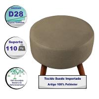 Puff Cama Inbox Hilda Redondo Com Pés Em Madeira Maciça Tecido Suede Castor - 2