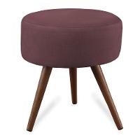 Puff Cama Inbox Hilda Redondo Com Pés Em Madeira Maciça Tecido Suede Vinho - 1