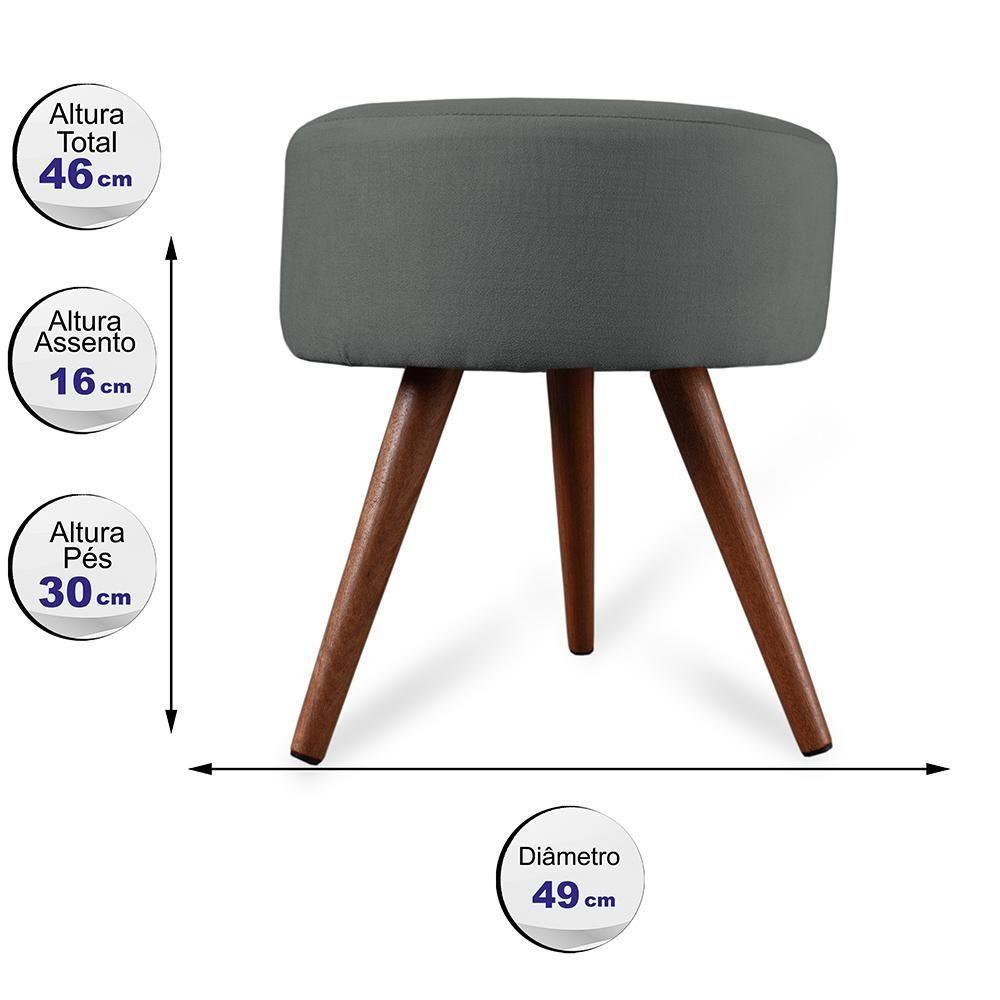 Puff Cama Inbox Hilda Redondo Com Pés Em Madeira Maciça Tecido Suede Cinza - 3