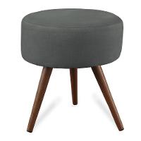 Puff Cama Inbox Hilda Redondo Com Pés Em Madeira Maciça Tecido Suede Cinza - 1