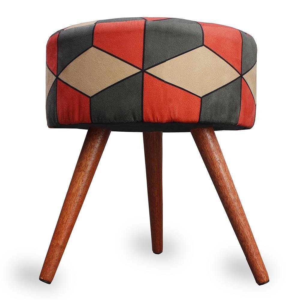 Puff Cama Inbox Kingston Redondo Com Pés Em Madeira Maciça Tecido Suede - 4