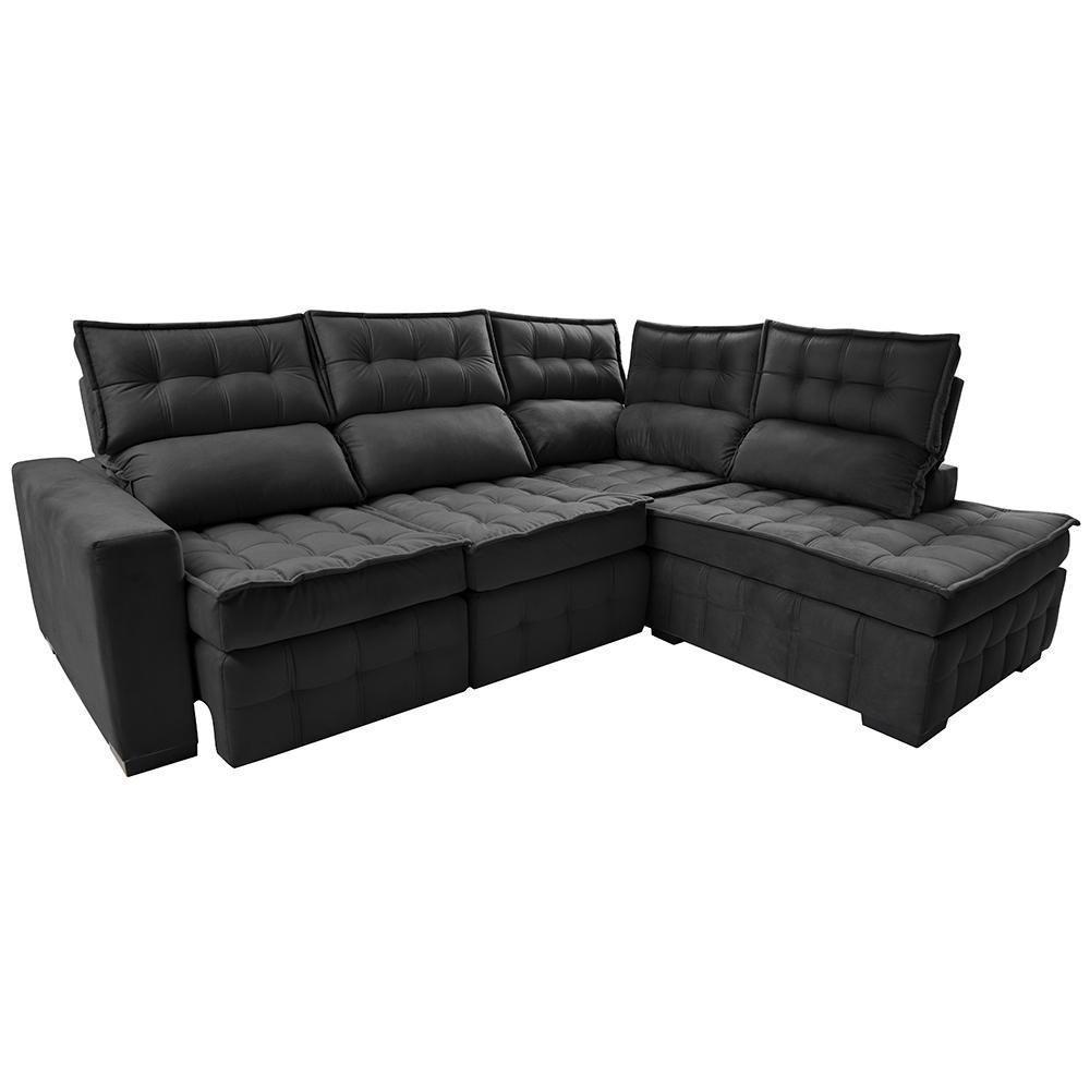 Sofá De Canto Direito 2,65x2,30m Retrátil E Reclinável Com Molas Ensacadas Cama Inbox Nobre Preto - 5