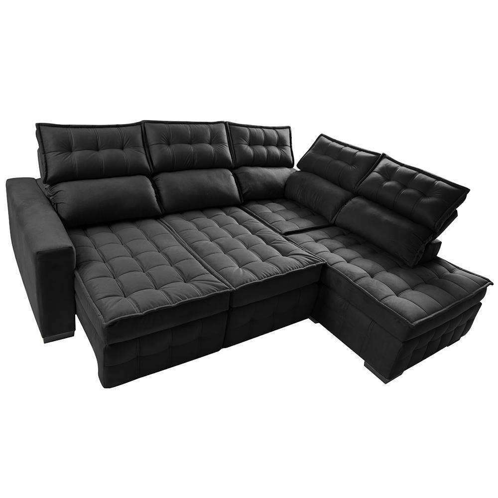 Sofá De Canto Direito 2,65x2,30m Retrátil E Reclinável Com Molas Ensacadas Cama Inbox Nobre Preto - 6