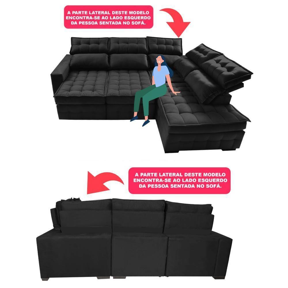 Sofá De Canto Direito 2,65x2,30m Retrátil E Reclinável Com Molas Ensacadas Cama Inbox Nobre Preto - 8