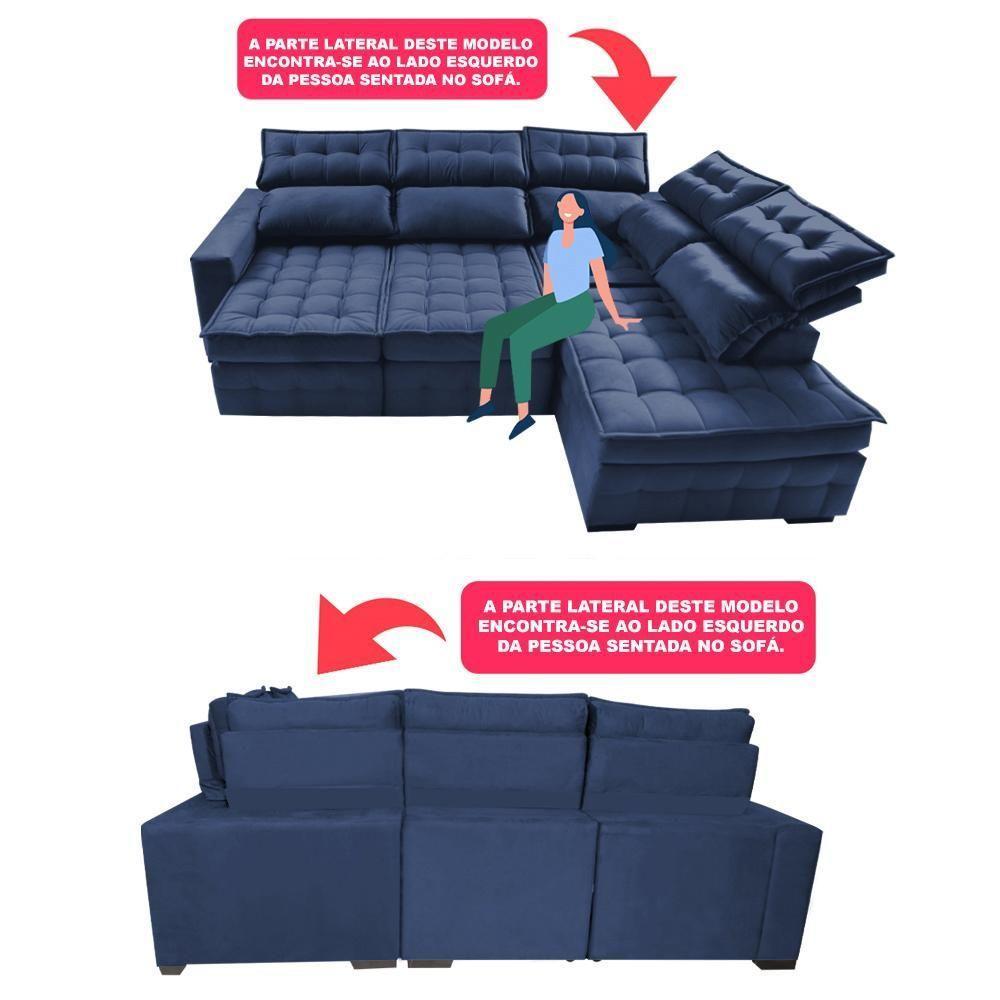 Sofá De Canto Direito 2,65x2,30m Retrátil E Reclinável Com Molas Ensacadas Cama Inbox Nobre Azul - 6
