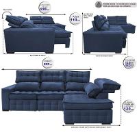 Sofá De Canto Direito 2,65x2,30m Retrátil E Reclinável Com Molas Ensacadas Cama Inbox Nobre Azul - 8