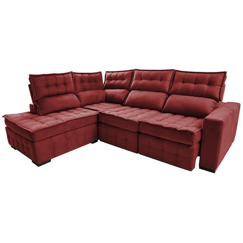 Sofá De Canto Esquerdo 2,65x2,30m Retrátil E Reclinável Com Molas Ensacada Cama Inbox Nobre Vermelho - 4