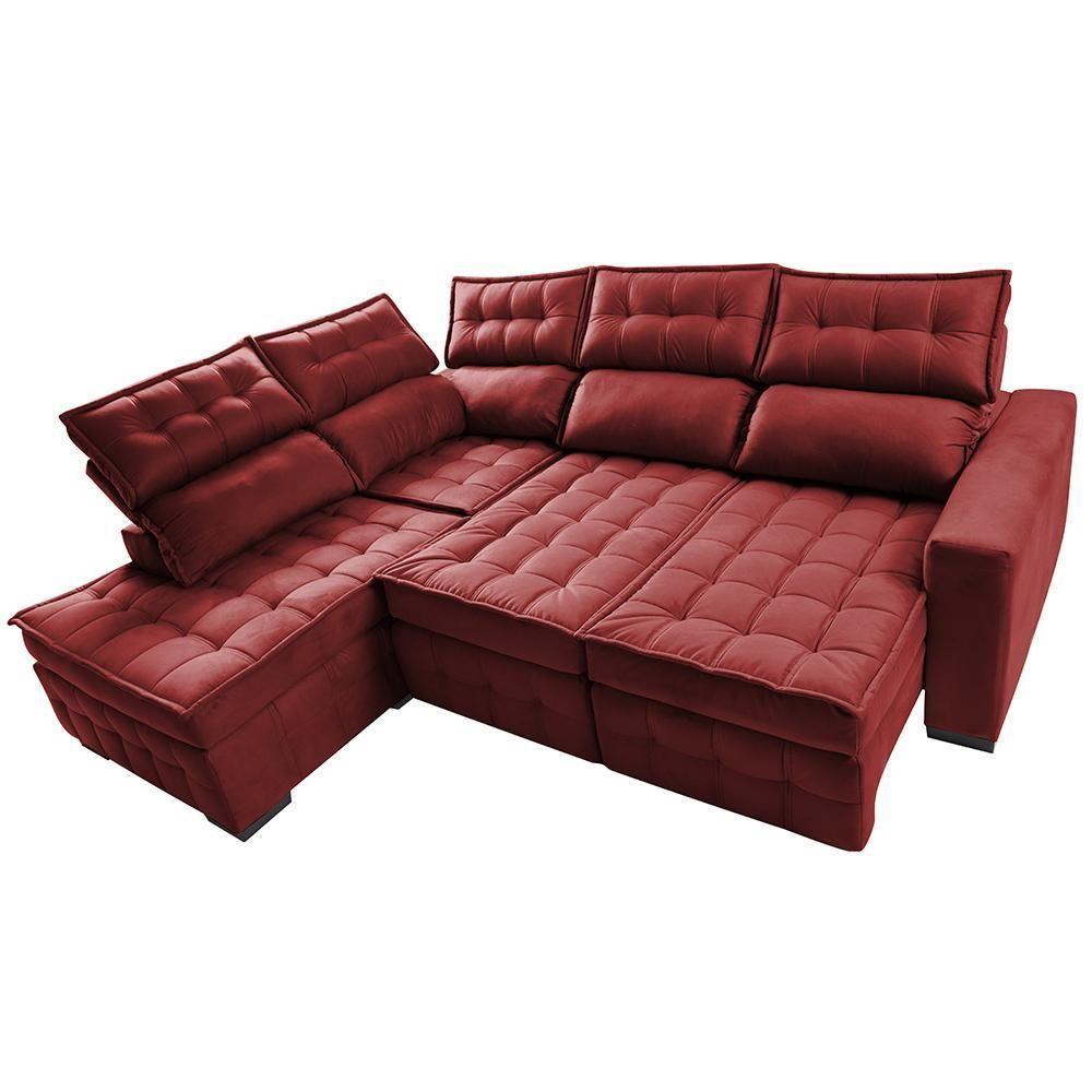 Sofá De Canto Esquerdo 2,65x2,30m Retrátil E Reclinável Com Molas Ensacada Cama Inbox Nobre Vermelho - 5