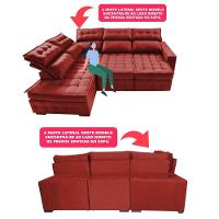 Sofá De Canto Esquerdo 2,65x2,30m Retrátil E Reclinável Com Molas Ensacada Cama Inbox Nobre Vermelho - 7