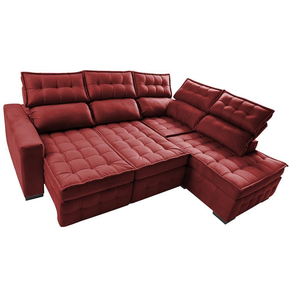 Sofá De Canto Direito 2,65x2,30m Retrátil E Reclinável Com Molas Ensacadas Cama Inbox Nobre Vermelho - 5