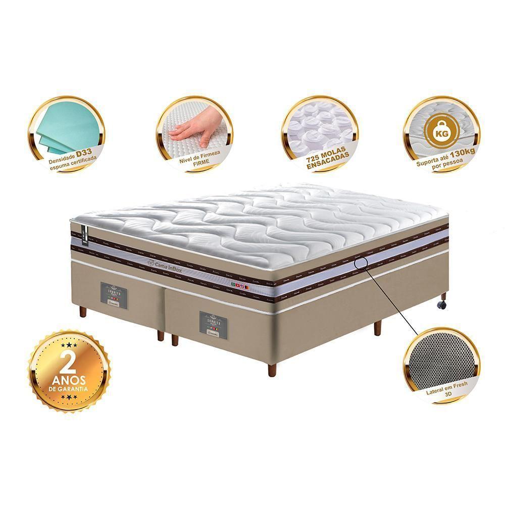 Conjunto Cama Box King De Molas Ensacadas D33 Cama Inbox Select Firme 193x203x71 Bege - 5