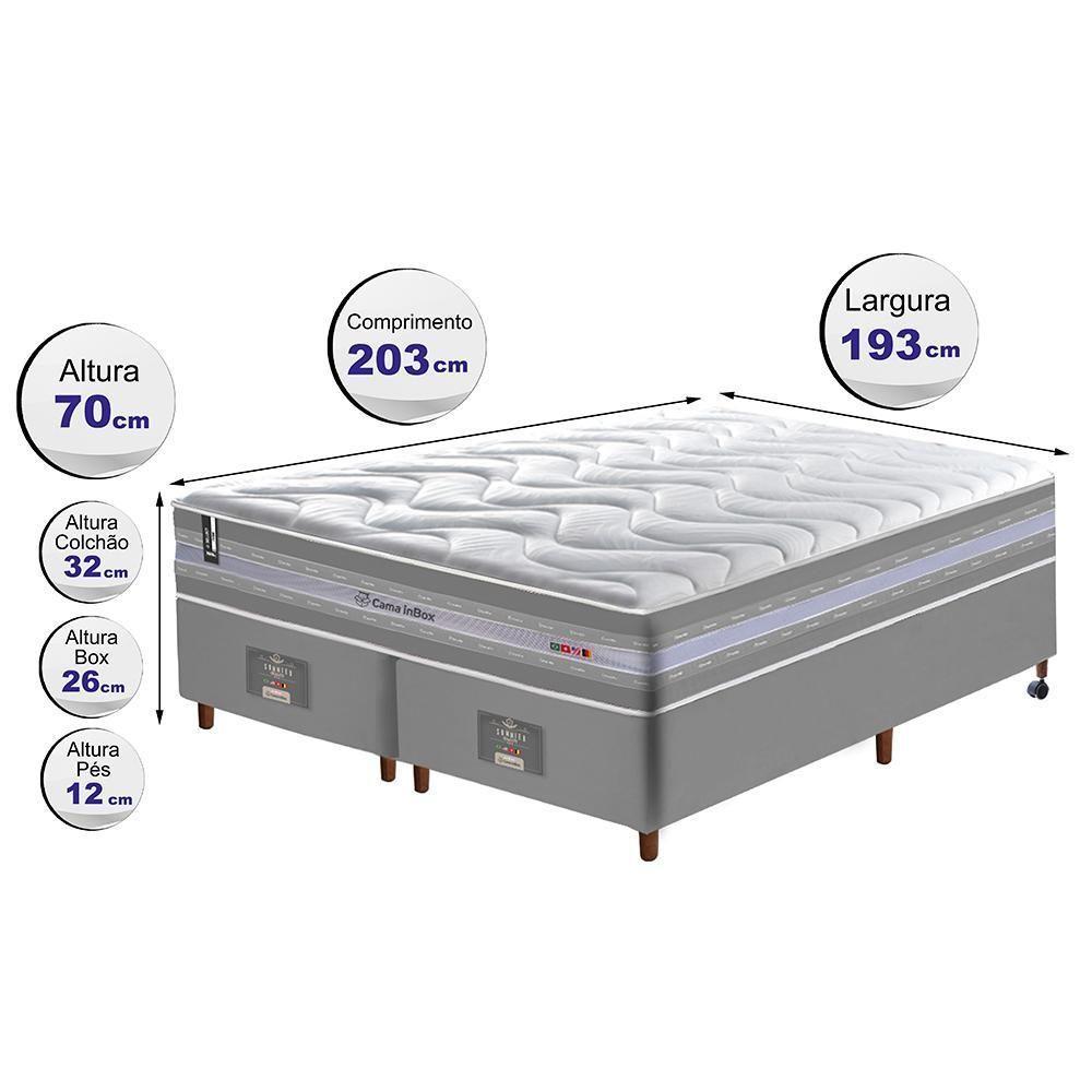 Conjunto Cama Box King De Molas Ensacadas D33 Cama Inbox Select Firme 193x203x71 Cinza - 6