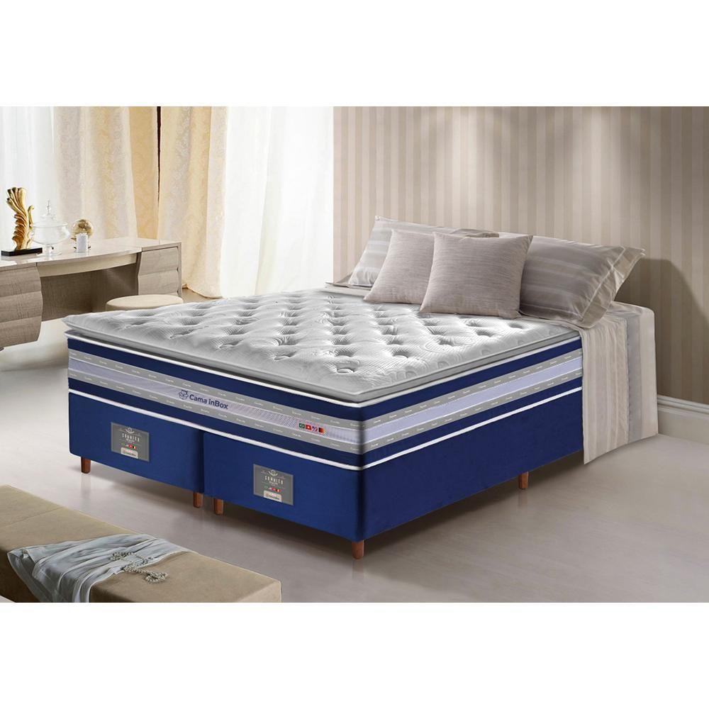 Conjunto Cama Box Queen De Molas Ensacadas D33 Com Pillow Top Cama Inbox Select 158x198x71 Azul - 1