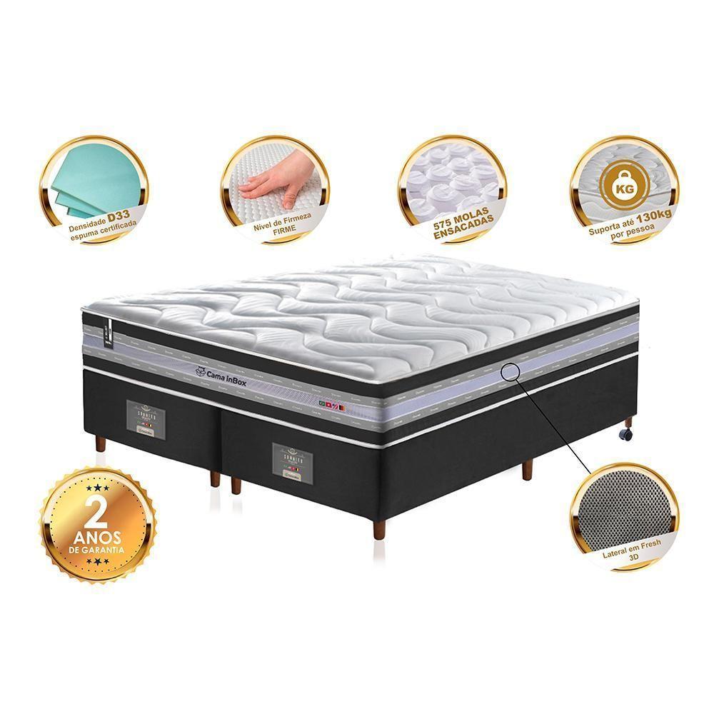 Conjunto Cama Box Queen De Molas Ensacadas D33 Cama Inbox Select Firme 158x198x71 Preto - 5