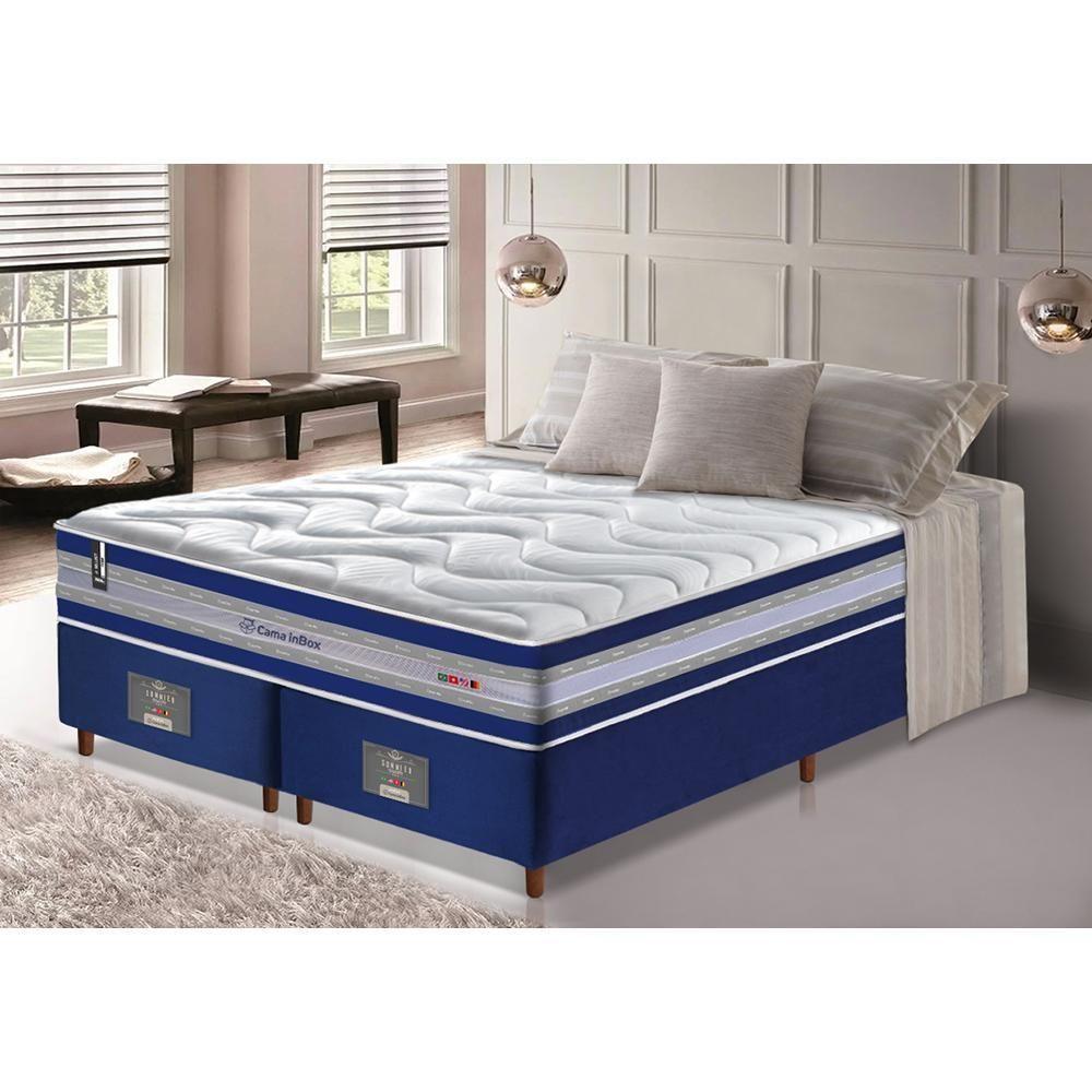 Conjunto Cama Box Queen De Molas Ensacadas D33 Cama Inbox Select Firme 158x198x71 Azul - 1
