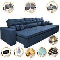 Sofá Cairo 3,82m Retrátil, Reclinável Tecido Suede Azul - 7