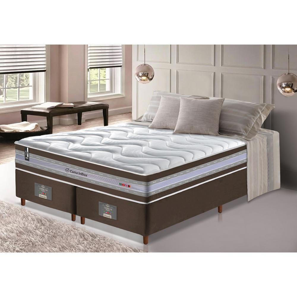 Conjunto Cama Box King De Molas Ensacadas D33 Cama Inbox Select Firme 193x203x71 Café - 1