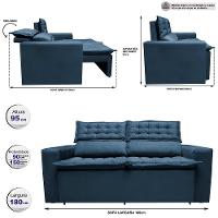Sofá 3 Lugares Retrátil E Reclinável Cama Inbox Slim 1,80m Velusoft Azul - 7