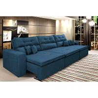 Sofá Cairo 3,52m Retrátil, Reclinável Tecido Suede Azul - 1