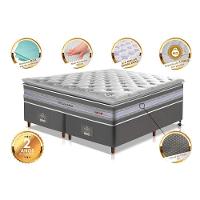 Conjunto Cama Box Queen De Molas Ensacadas D33 Com Pillow Top Cama Inbox Select 158x198x71 Cinza