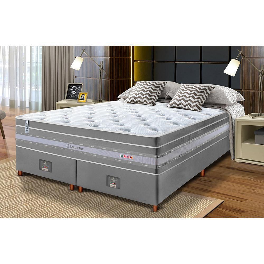 Conjunto Cama Box King De Molas Ensacadas Cama Inbox Select Euro Soft 193x203x71 Cinza - 1
