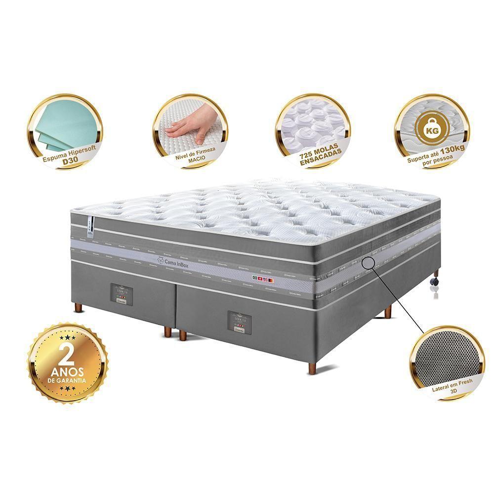 Conjunto Cama Box King De Molas Ensacadas Cama Inbox Select Euro Soft 193x203x71 Cinza - 5