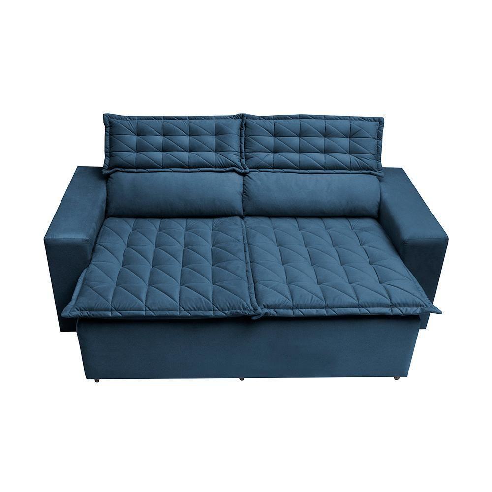 Conjunto De Sofá 3 E 2 Lugares Retrátil E Reclinável Cama Inbox Slim 2,00x1,50m Velusoft Azul - 5