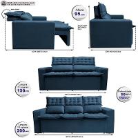 Conjunto De Sofá 3 E 2 Lugares Retrátil E Reclinável Cama Inbox Slim 2,00x1,50m Velusoft Azul - 7