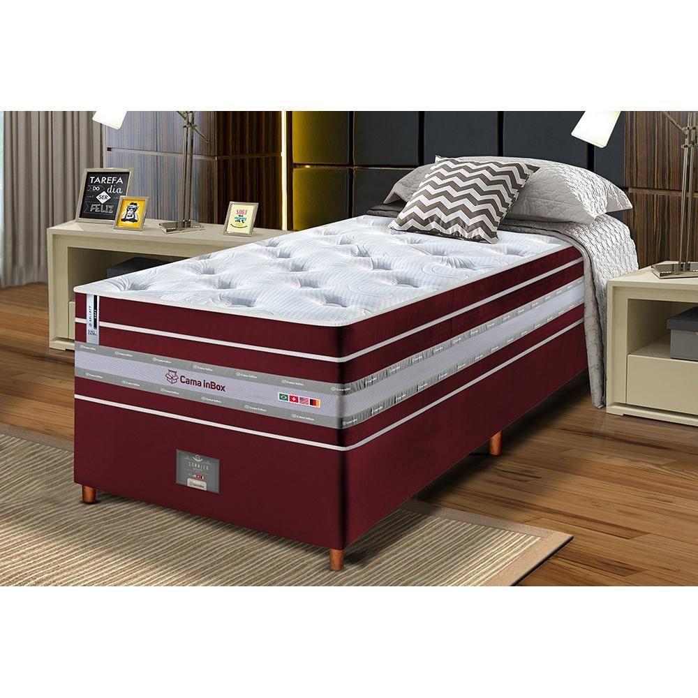 Conjunto Cama Box Solteiro De Molas Ensacadas Cama Inbox Select Euro Soft 88x188x71 Vinho - 1