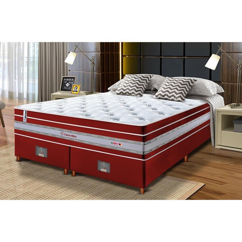 Conjunto Cama Box Queen De Molas Ensacadas Cama Inbox Select Euro Soft 158x198x71 Vermelho - 1