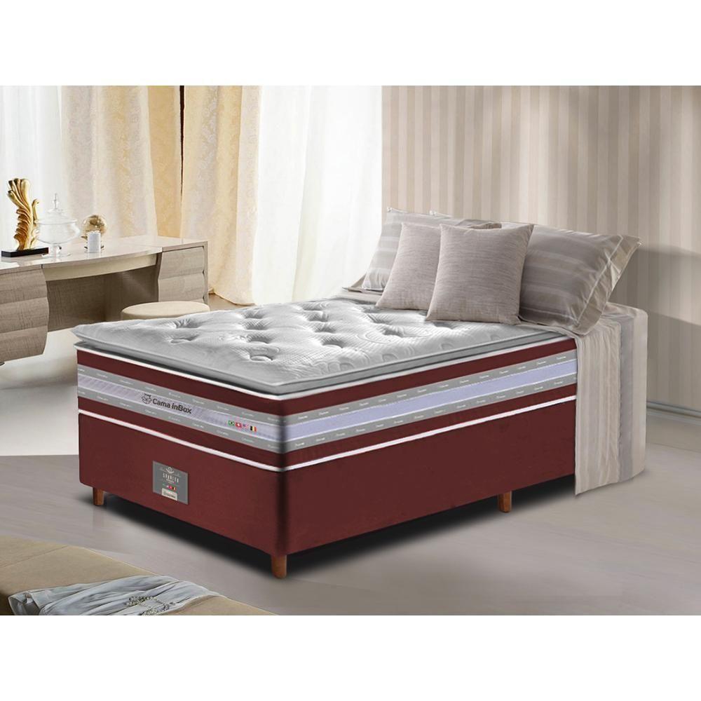 Conjunto Cama Box Solteiro De Molas Ensacadas D33 Com Pillow Top Cama Inbox Select 88x188x71 Vinho - 1