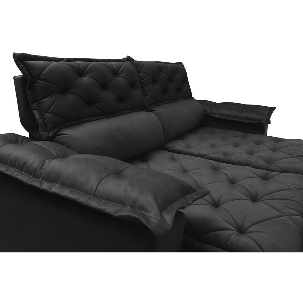 Conjunto De Sofá 3 E 2 Lugares Retrátil E Reclinável Cama Inbox Compact 2,00x1,50m Velusoft Preto - 6