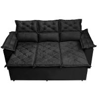 Conjunto De Sofá 3 E 2 Lugares Retrátil E Reclinável Cama Inbox Compact 2,00x1,50m Velusoft Preto - 5