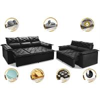 Conjunto De Sofá 3 E 2 Lugares Retrátil E Reclinável Cama Inbox Compact 2,00x1,50m Velusoft Preto - 7