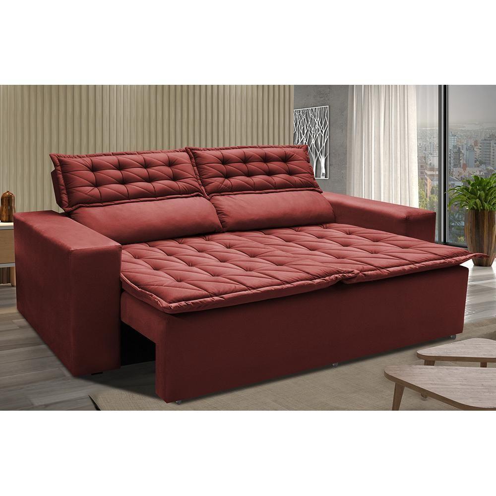 Sofá 3 Lugares Retrátil E Reclinável Cama Inbox Slim 1,80m Velusoft Vermelho - 1