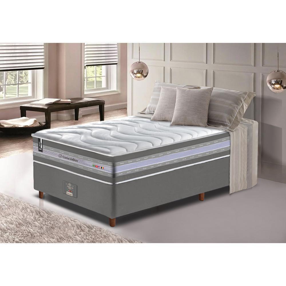 Conjunto Cama Box Solteiro De Molas Ensacadas D33 Cama Inbox Select Firme 88x188x71 Cinza - 1