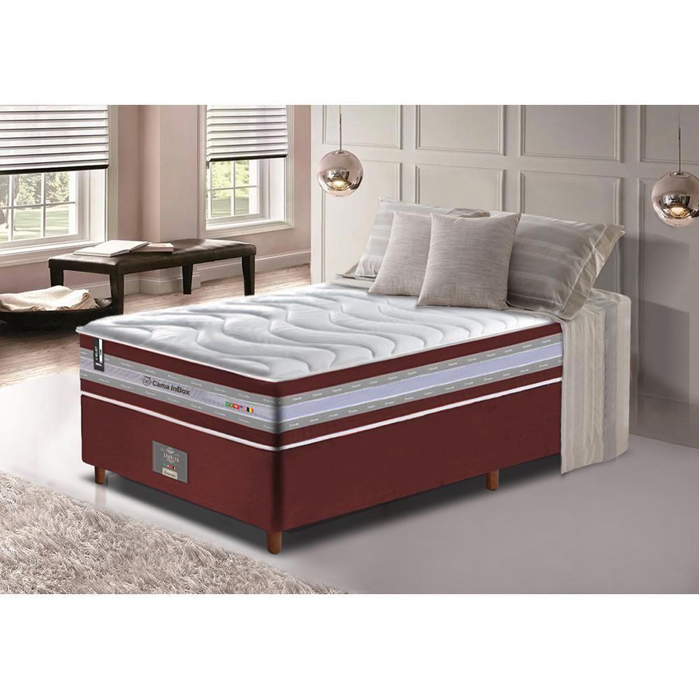 Conjunto Cama Box Solteiro De Molas Ensacadas D33 Cama Inbox Select Firme 88x188x71 Vinho - 1