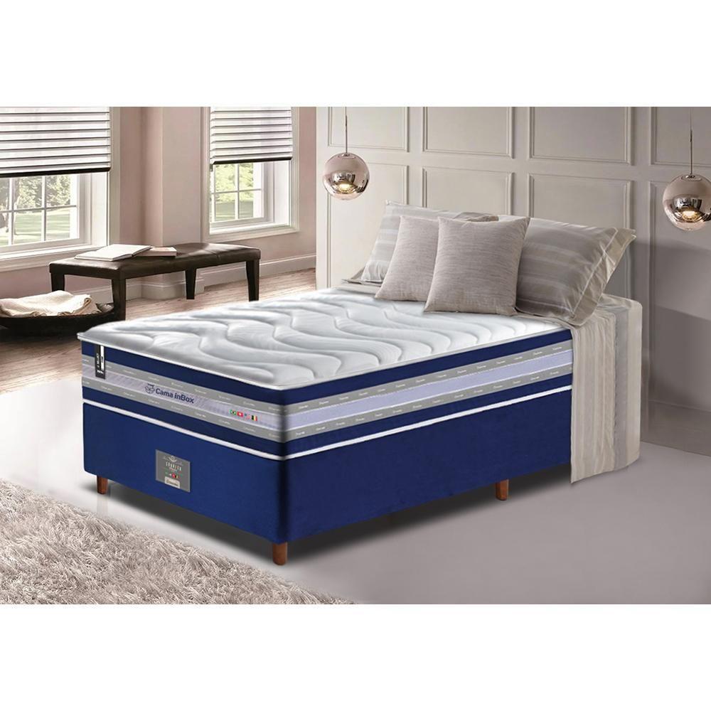 Conjunto Cama Box Solteiro De Molas Ensacadas D33 Cama Inbox Select Firme 88x188x71 Azul - 1